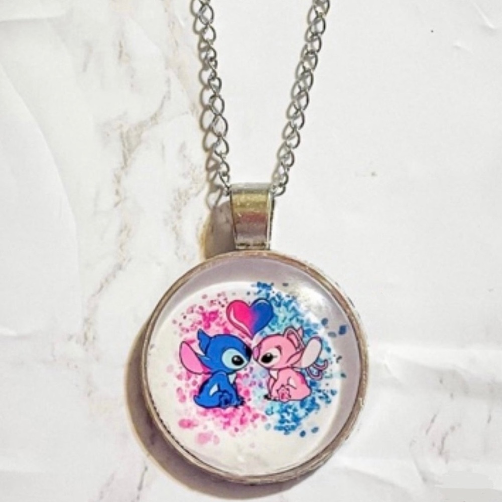 Stitch & Angel Silver Pendant Necklace